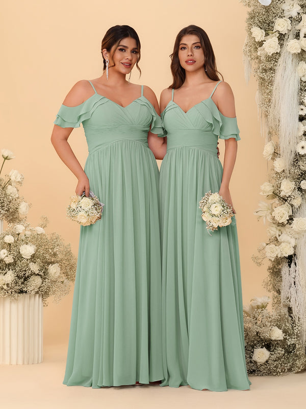 A-Line/Princess V-Neck Spaghetti Straps Chiffon Ruched  Bridesmaid Dresses
