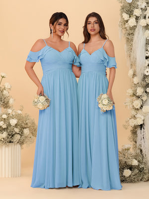 A-Line/Princess V-Neck Spaghetti Straps Chiffon Ruched  Bridesmaid Dresses
