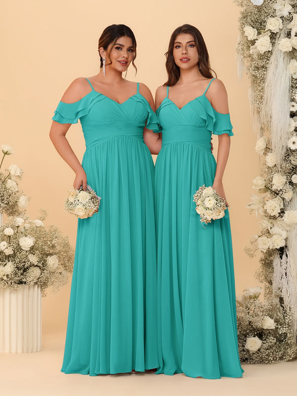 A-Line/Princess V-Neck Spaghetti Straps Chiffon Ruched  Bridesmaid Dresses