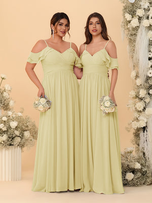 A-Line/Princess V-Neck Spaghetti Straps Chiffon Ruched  Bridesmaid Dresses
