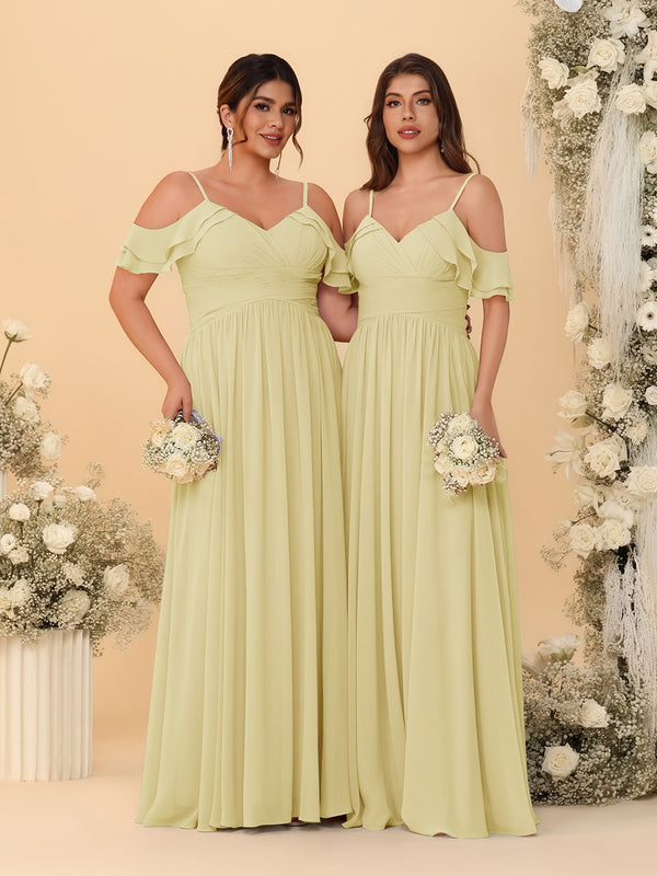 A-Line/Princess V-Neck Spaghetti Straps Chiffon Ruched  Bridesmaid Dresses
