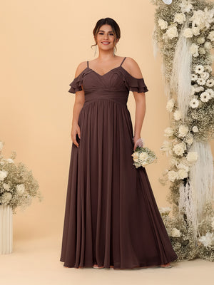 A-Line/Princess V-Neck Spaghetti Straps Chiffon Ruched Plus Size Bridesmaid Dresses