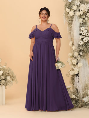 A-Line/Princess V-Neck Spaghetti Straps Chiffon Ruched Plus Size Bridesmaid Dresses