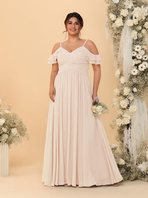 A-Line/Princess V-Neck Spaghetti Straps Chiffon Ruched Plus Size Bridesmaid Dresses