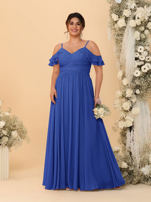 A-Line/Princess V-Neck Spaghetti Straps Chiffon Ruched Plus Size Bridesmaid Dresses