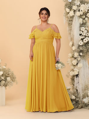 A-Line/Princess V-Neck Spaghetti Straps Chiffon Ruched Plus Size Bridesmaid Dresses