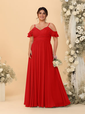 A-Line/Princess V-Neck Spaghetti Straps Chiffon Ruched Plus Size Bridesmaid Dresses