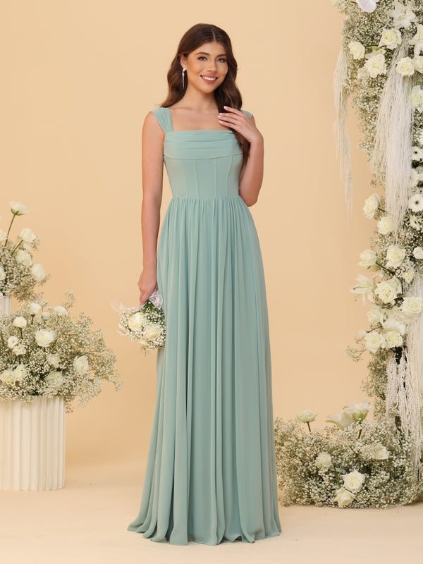 Chiffon A-Line/Princess Square Neck Sleeveless Bridesmaid Dresses with Pleats