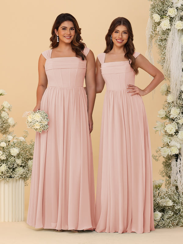 Chiffon A-Line/Princess Square Neck Sleeveless Bridesmaid Dresses with Pleats