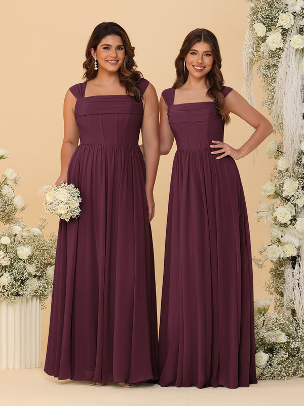 Chiffon A-Line/Princess Square Neck Sleeveless Bridesmaid Dresses with Pleats