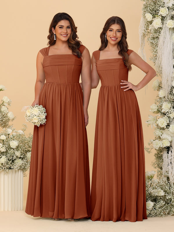 Chiffon A-Line/Princess Square Neck Sleeveless Bridesmaid Dresses with Pleats