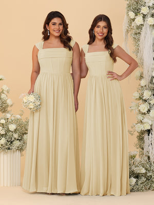 Chiffon A-Line/Princess Square Neck Sleeveless Bridesmaid Dresses with Pleats