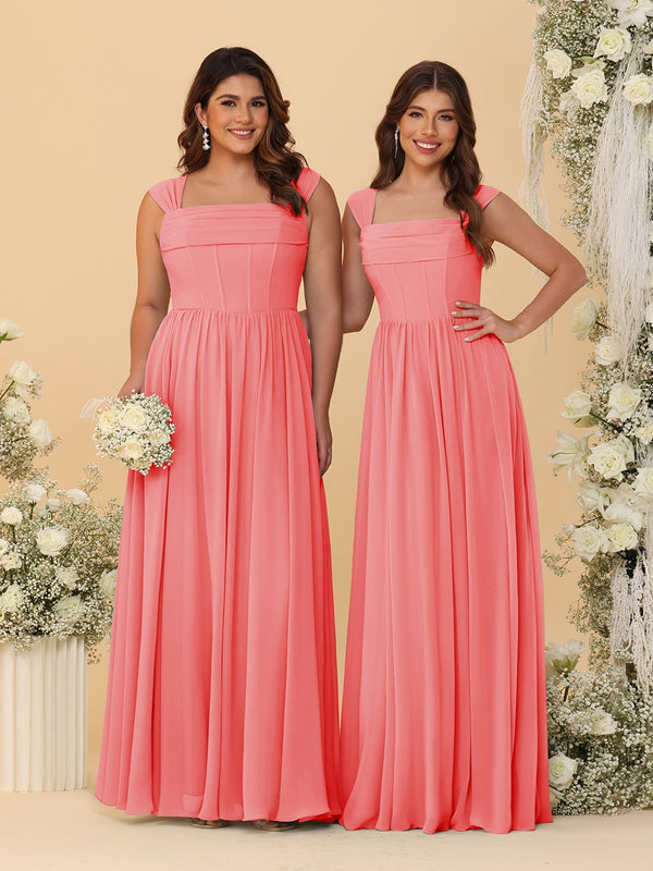 Chiffon A-Line/Princess Square Neck Sleeveless Bridesmaid Dresses with Pleats