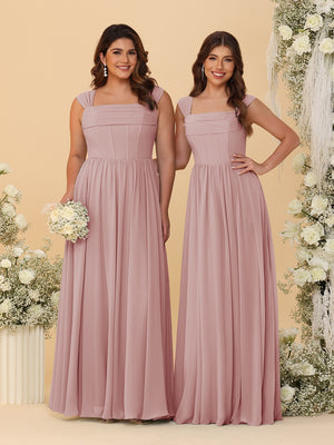 Chiffon A-Line/Princess Square Neck Sleeveless Bridesmaid Dresses with Pleats
