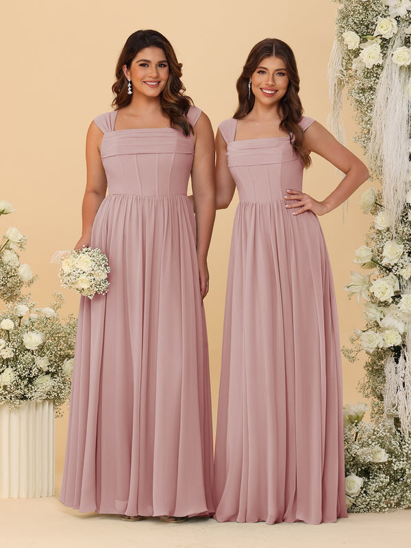 Chiffon A-Line/Princess Square Neck Sleeveless Bridesmaid Dresses with Pleats