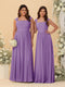 Chiffon A-Line/Princess Square Neck Sleeveless Bridesmaid Dresses with Pleats