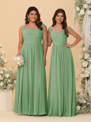 Chiffon A-Line/Princess Square Neck Sleeveless Bridesmaid Dresses with Pleats