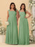 Chiffon A-Line/Princess Square Neck Sleeveless Bridesmaid Dresses with Pleats