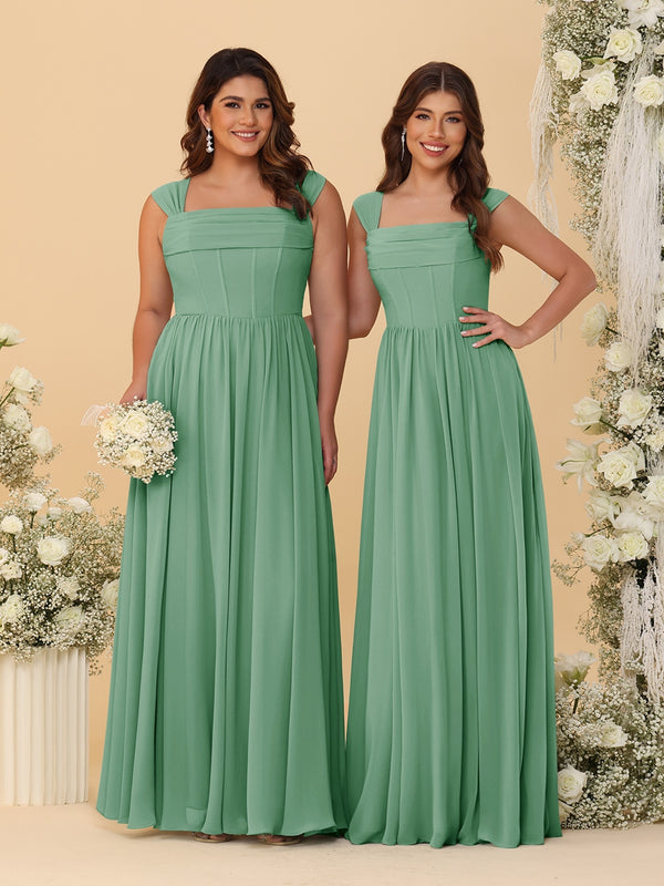 Chiffon A-Line/Princess Square Neck Sleeveless Bridesmaid Dresses with Pleats