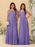 Chiffon A-Line/Princess Square Neck Sleeveless Bridesmaid Dresses with Pleats