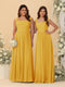 Chiffon A-Line/Princess Square Neck Sleeveless Bridesmaid Dresses with Pleats