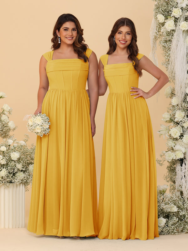 Chiffon A-Line/Princess Square Neck Sleeveless Bridesmaid Dresses with Pleats