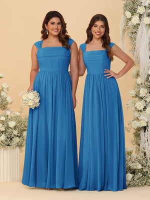 Chiffon A-Line/Princess Square Neck Sleeveless Bridesmaid Dresses with Pleats