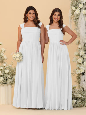 Chiffon A-Line/Princess Square Neck Sleeveless Bridesmaid Dresses with Pleats