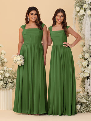 Chiffon A-Line/Princess Square Neck Sleeveless Bridesmaid Dresses with Pleats