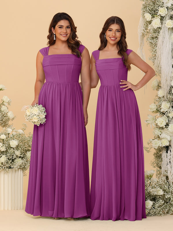 Chiffon A-Line/Princess Square Neck Sleeveless Bridesmaid Dresses with Pleats