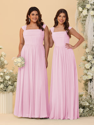 Chiffon A-Line/Princess Square Neck Sleeveless Bridesmaid Dresses with Pleats