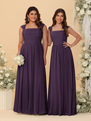 Chiffon A-Line/Princess Square Neck Sleeveless Bridesmaid Dresses with Pleats