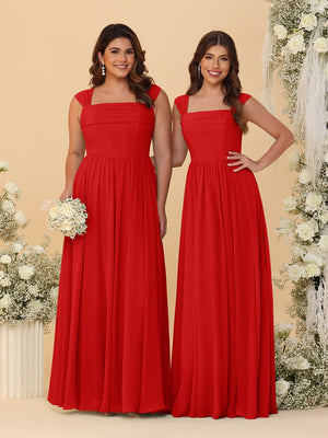 Chiffon A-Line/Princess Square Neck Sleeveless Bridesmaid Dresses with Pleats