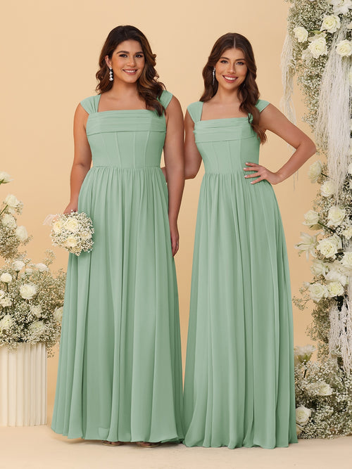 Chiffon A-Line/Princess Square Neck Sleeveless Bridesmaid Dresses with Pleats