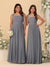 Chiffon A-Line/Princess Square Neck Sleeveless Bridesmaid Dresses with Pleats