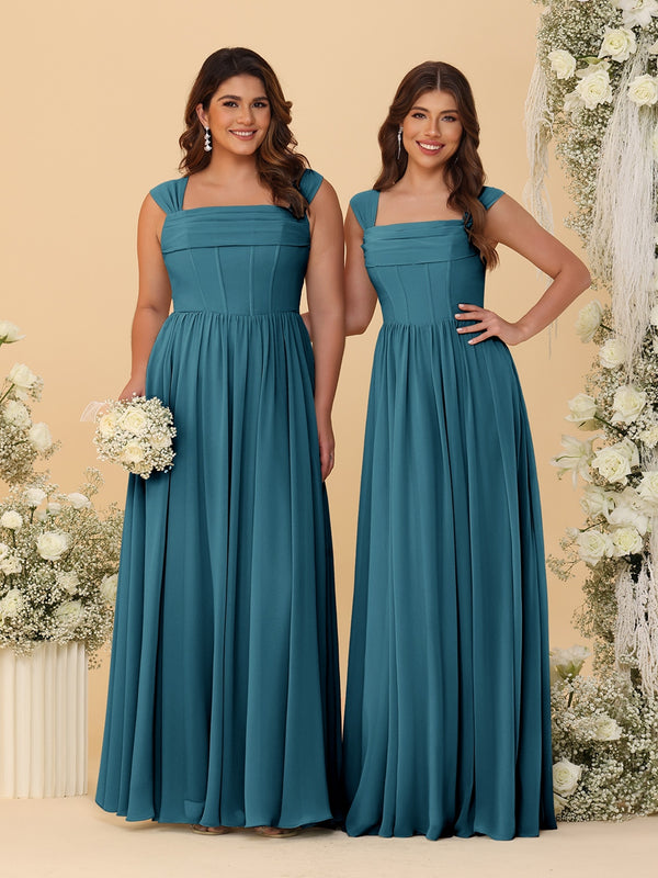 Chiffon A-Line/Princess Square Neck Sleeveless Bridesmaid Dresses with Pleats
