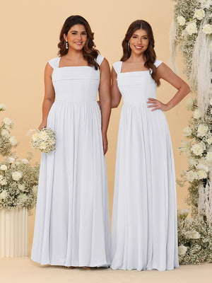Chiffon A-Line/Princess Square Neck Sleeveless Bridesmaid Dresses with Pleats