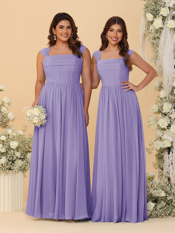 Chiffon A-Line/Princess Square Neck Sleeveless Bridesmaid Dresses with Pleats