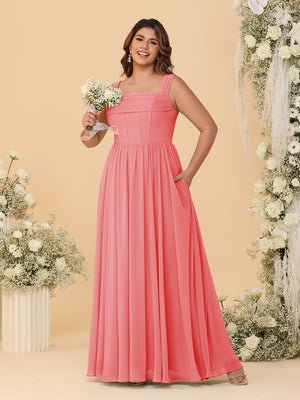 Chiffon A-Line/Princess Square Neck Sleeveless Plus Size Bridesmaid Dresses with Pleats