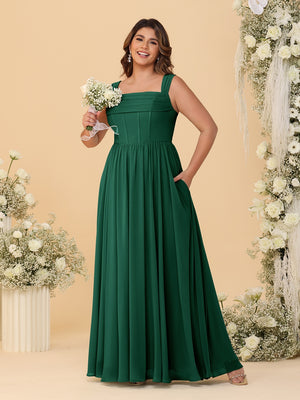 Chiffon A-Line/Princess Square Neck Sleeveless Plus Size Bridesmaid Dresses with Pleats