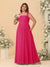 Chiffon A-Line/Princess Square Neck Sleeveless Plus Size Bridesmaid Dresses with Pleats