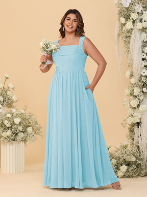 Chiffon A-Line/Princess Square Neck Sleeveless Plus Size Bridesmaid Dresses with Pleats