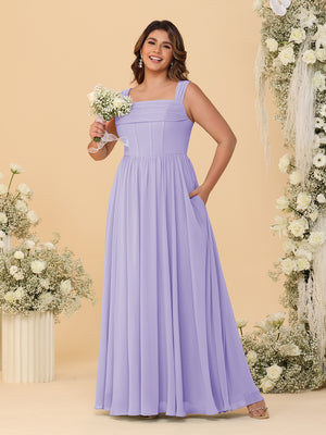 Chiffon A-Line/Princess Square Neck Sleeveless Plus Size Bridesmaid Dresses with Pleats