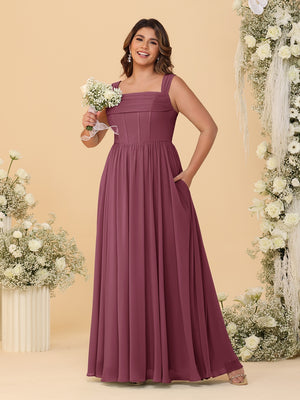 Chiffon A-Line/Princess Square Neck Sleeveless Plus Size Bridesmaid Dresses with Pleats
