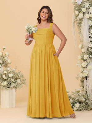 Chiffon A-Line/Princess Square Neck Sleeveless Plus Size Bridesmaid Dresses with Pleats