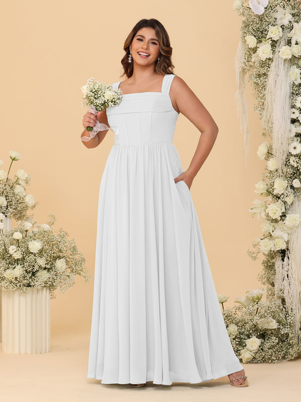Chiffon A-Line/Princess Square Neck Sleeveless Plus Size Bridesmaid Dresses with Pleats