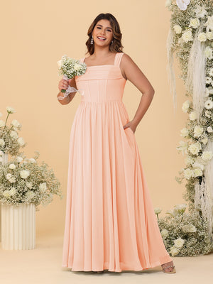 Chiffon A-Line/Princess Square Neck Sleeveless Plus Size Bridesmaid Dresses with Pleats