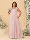 Chiffon A-Line/Princess Square Neck Sleeveless Plus Size Bridesmaid Dresses with Pleats