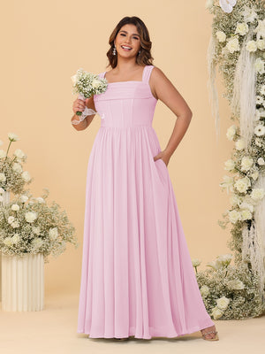Chiffon A-Line/Princess Square Neck Sleeveless Plus Size Bridesmaid Dresses with Pleats