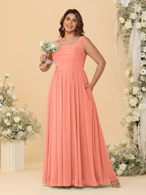 Chiffon A-Line/Princess Square Neck Sleeveless Plus Size Bridesmaid Dresses with Pleats